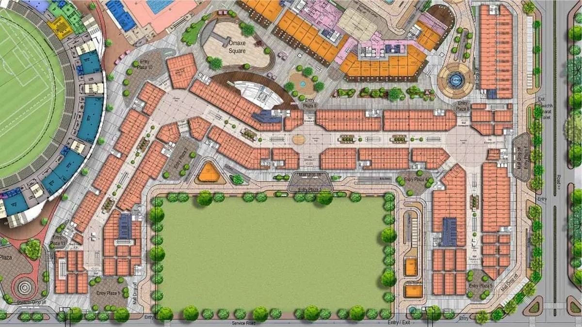 Omaxe Dwarka ground floor plan showing high-street retail layout, Sector 19B Delhi