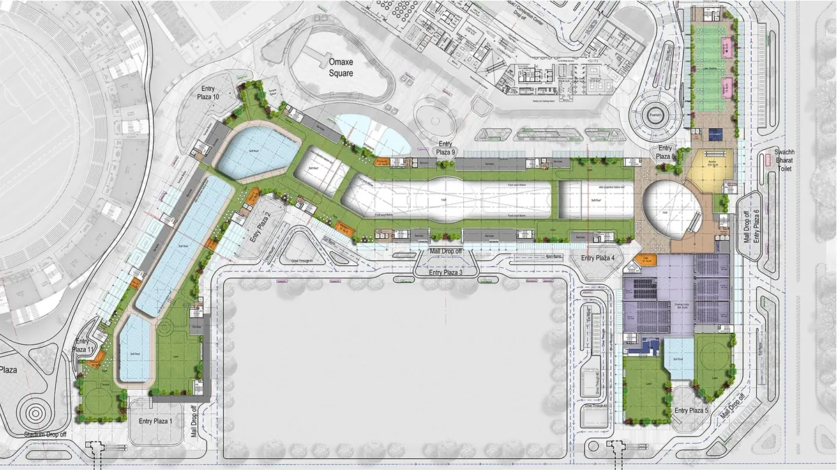 Omaxe Dwarka second floor plan showing anchor stores and multiplex layout, Sector 19B Delhi