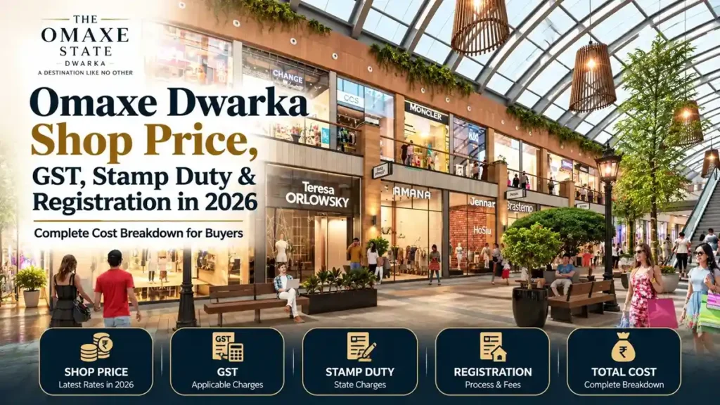 Omaxe Dwarka shop price with GST, stamp duty and registration charges in 2026