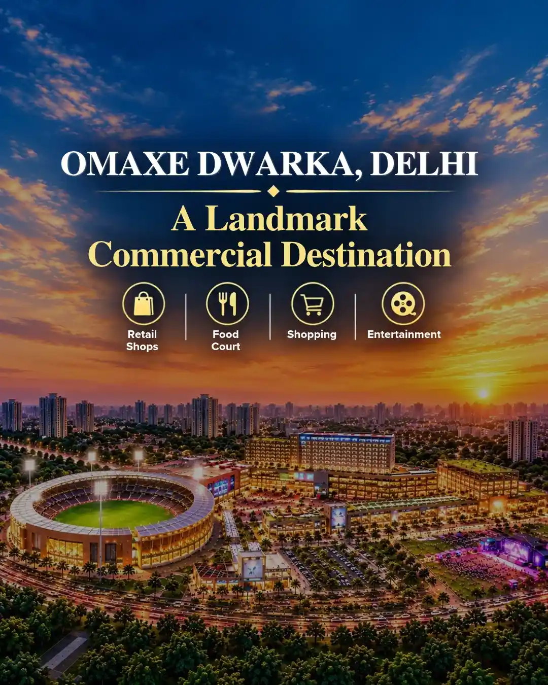 Omaxe Dwarka Delhi mobile banner – international cricket stadium at The Omaxe State, Sector 19B